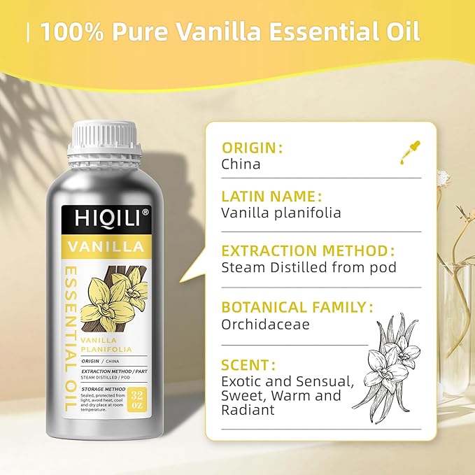 HIQILI 32 Ounces Vanilla Essential Oil, Strong Fragrance for Body Lotion, Candle Making, Soap, Aromatherapy-32 Fl Oz-BrightBean Baby