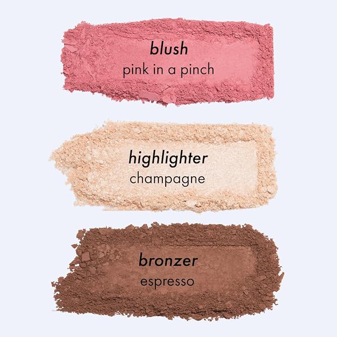 Subtl Beauty 3-in-1 travel makeup kit by subtl staks | powder blush, bronzer, and highlighter | includes mirror lid and mini brush | for dark-deep skin tones-BrightBean Baby