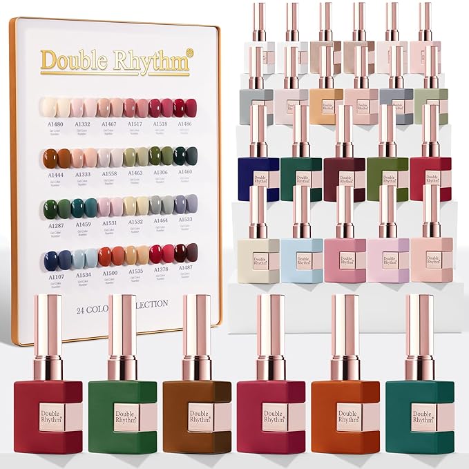Double Rhythm 28Pcs 0.5Oz Gel Nail Polish Set Same Color Same Bottle Soak Off Gel Polish Kit Nail Art Manicure Salon DIY at Home for Women (Burgundy Green Collection-T24-1)-BrightBean Baby