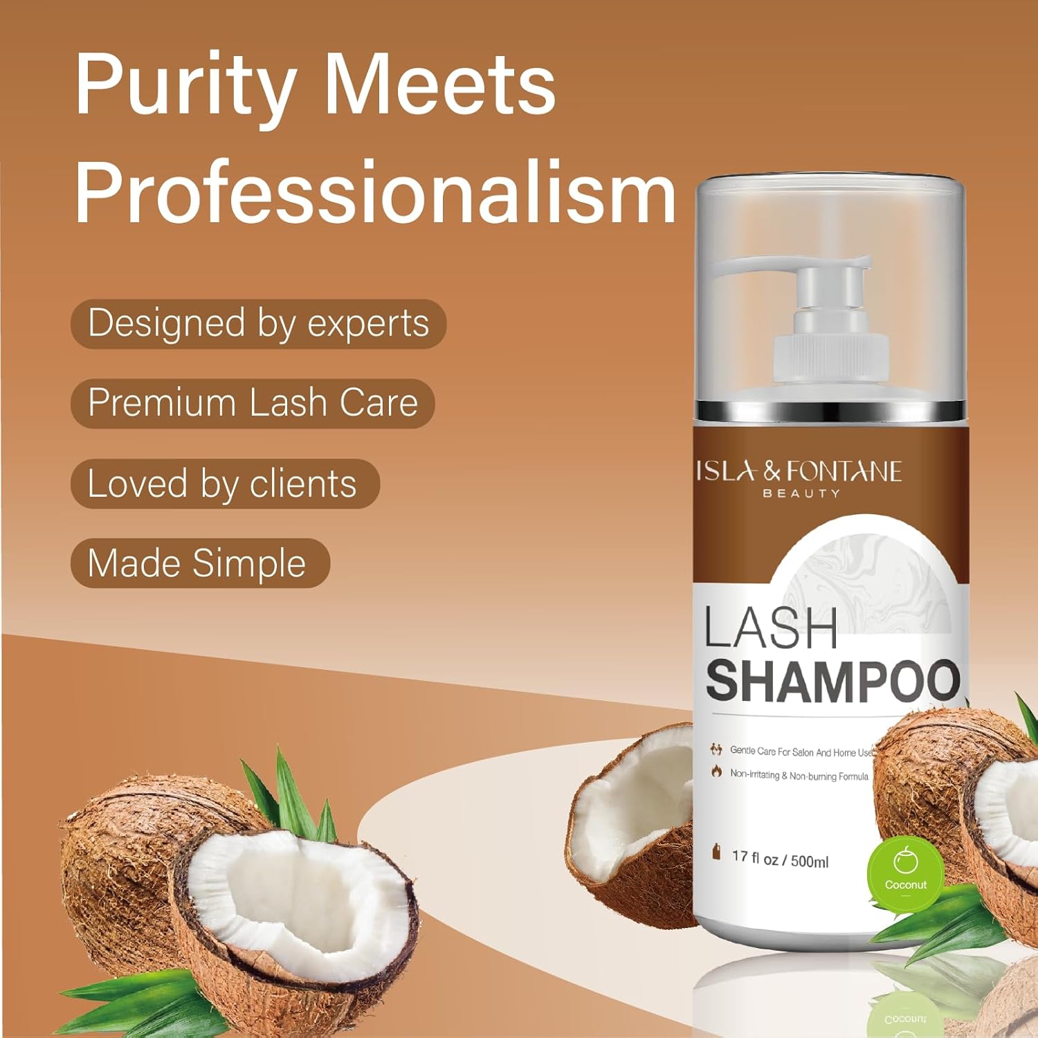 ISLA & FONTANE Lash Shampoo Bulk – Multi-Scent Series – 17 fl oz / 500ml | Gentle Eyelash Cleanser for Lash Extensions | Non-Irritating | Professional Lash Bath Foam For Salon And Home Use (Coconut)-BrightBean Baby