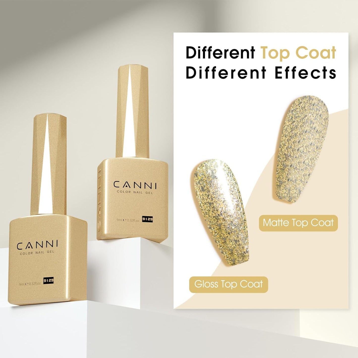 CANNI Gold Glitter Gel Polish – 9ML Chunky Sparkly Soak-Off UV/LED Nail Gel, Golden Flakes Finish for DIY Manicure, French Tips, or Salon Use-BrightBean Baby