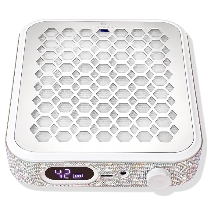 Nail Dust Collector, Rechargeable Dust Collector Nail Tech, Powerful Vacuum Fan Vent Dust Collector Extractor Dust Suction Machine for Acrylic Nails Polishing, Nail Salon&Home, White-BrightBean Baby