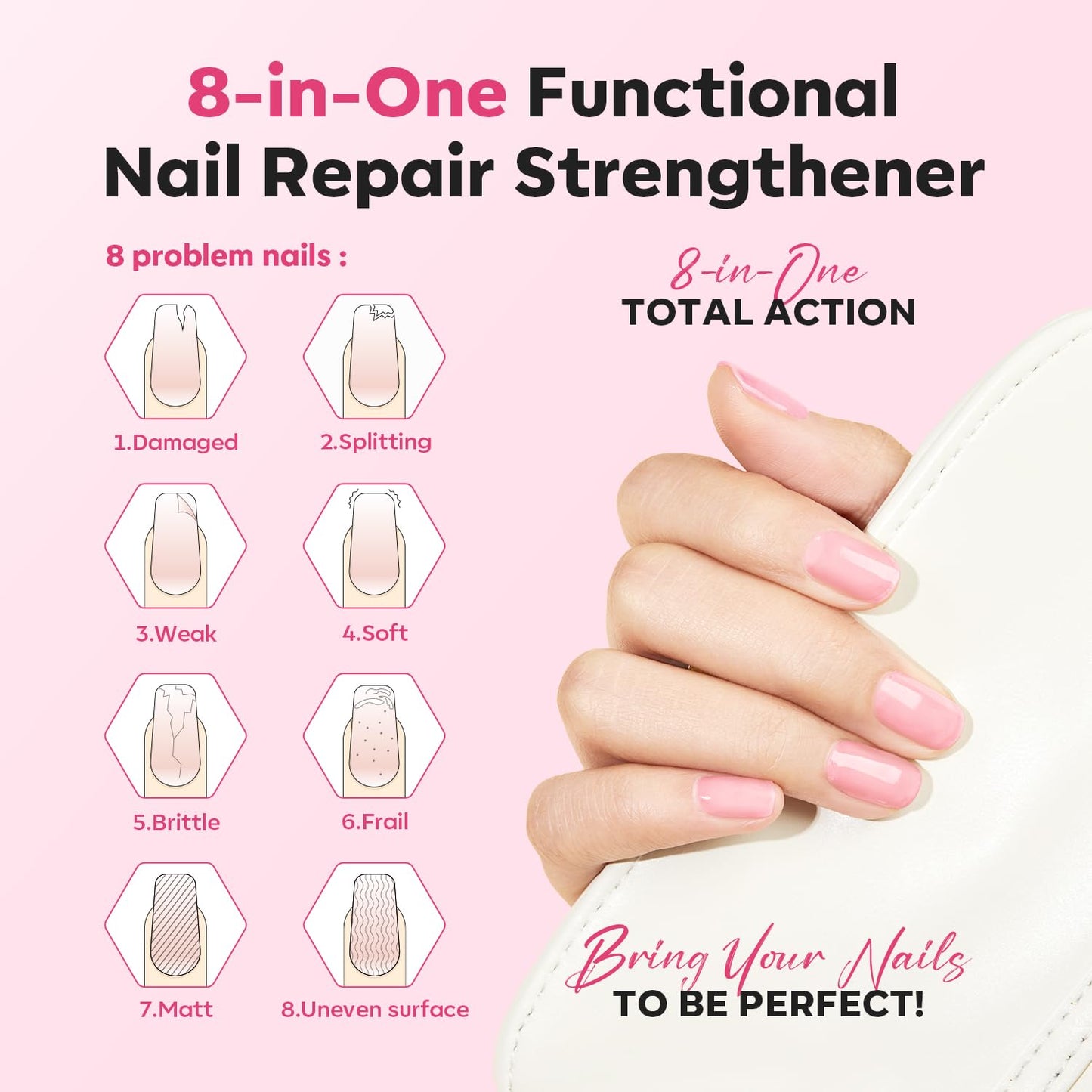modelones Nail Strengthener Jelly Pink Nail Polish Repair 8-in-One Nail Ridge Filler Nail Strengthener and Growth for Damaged Nails 15ml-BrightBean Baby