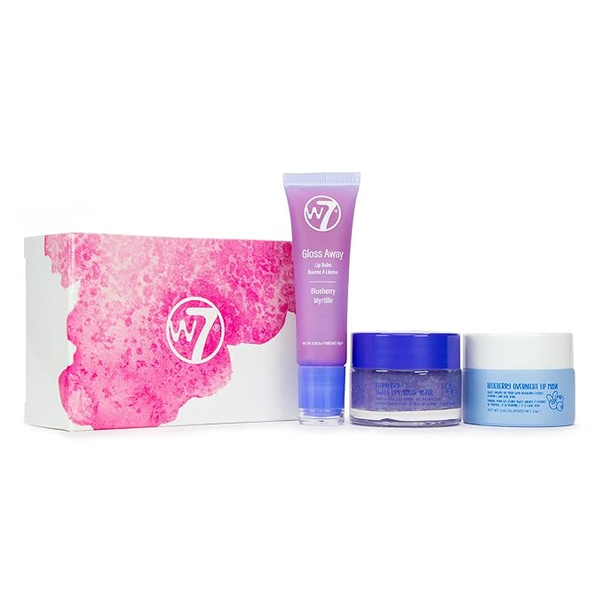 W7 Sweet Dreams Lip Care Trio - 3 Piece Set - Overnight Lip Mask, Lip Balm & Lip Scrub - Blueberry-BrightBean Baby