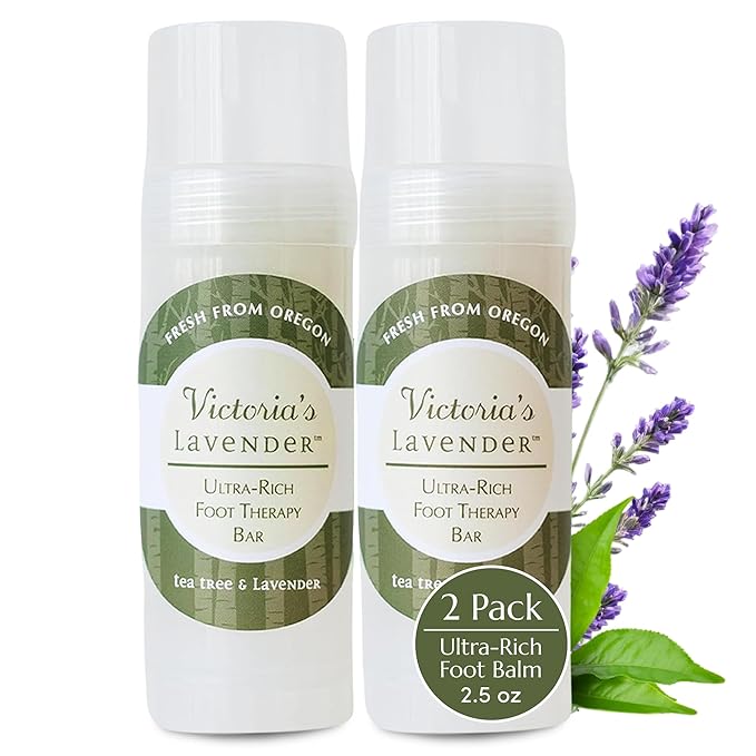 Victoria's Lavender Ultra Rich Foot Balm for Dry Cracked Feet – Heel Repair & Softener with Tea Tree Oil & Lavender – Dry Heels Treatment for Women & Men – Made in USA Foot Balm Stick - 2 Pack (2.5Oz)-BrightBean Baby