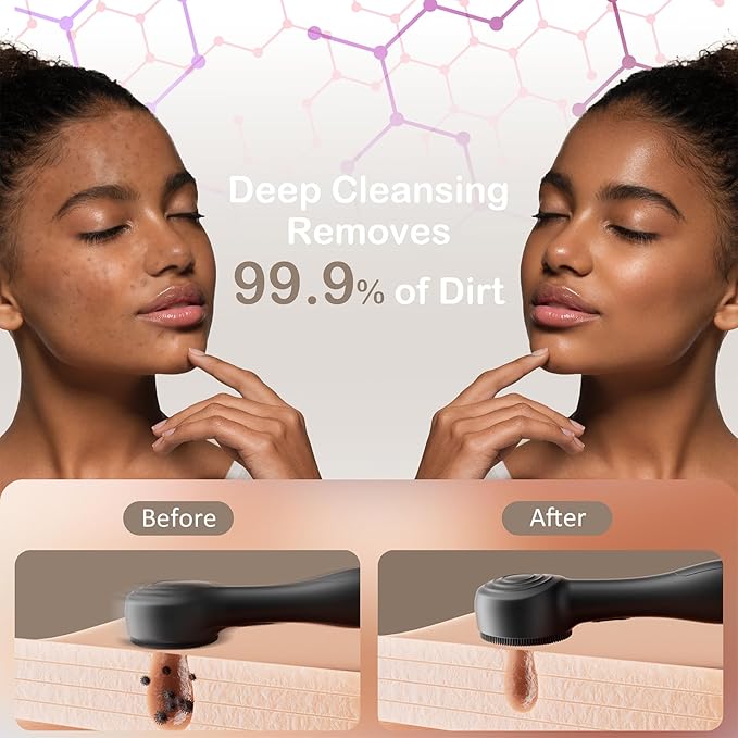 Facial Cleansing Brush Silicone Face Scrubber Waterproof Rechargeable Exfoliator Massage Device for Men & Women, Deep Pore Cleansing, Exfoliating, Removing Blackhead Electric Face Scrub Brush (Black)-BrightBean Baby