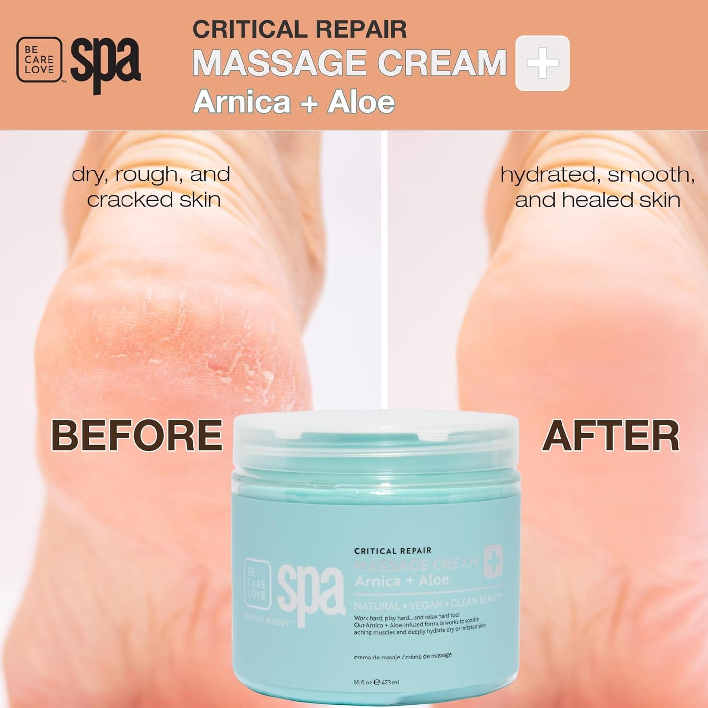 Be Care Love Spa Critical Repair Massage Cream with Organic Arnica and Organic Aloe Natural Vegan Clean Beauty Made in USA 16 fl oz-BrightBean Baby