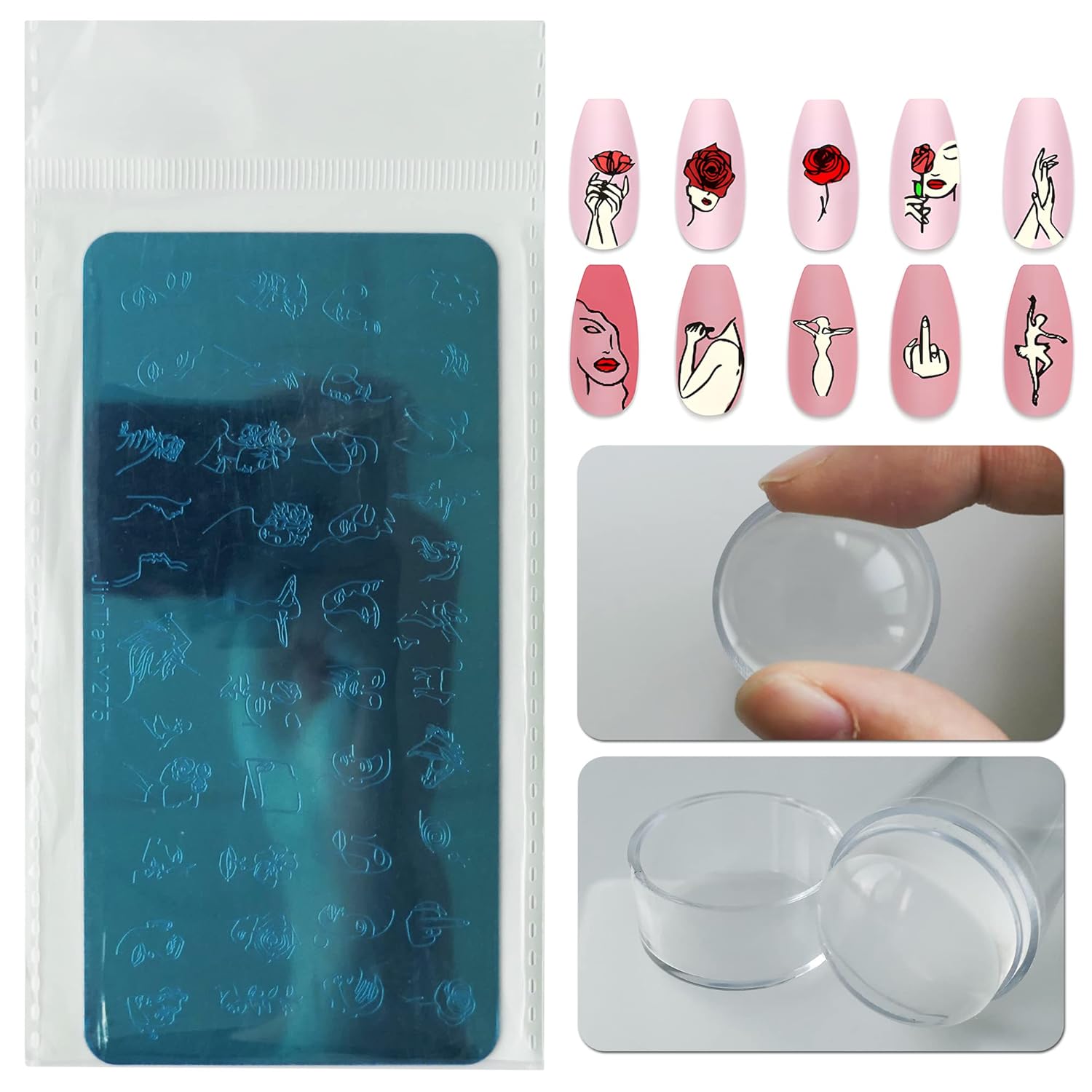 AddFavor Nail Stamper Kit - 6pcs Flower Lace Vine Stamping Plates with Silicone Stamper, Scraper & DIY Manicure Stencils-BrightBean Baby