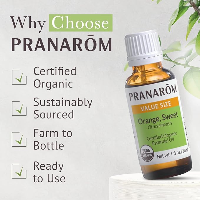 Pranarom USDA Certified Organic Sweet Orange Essential Oil (30ml), 100% Pure Undiluted Therapeutic Grade from Mexico for Aromatherapy, Diffuser, Citrus Scent, Soothing, DIY Cleaning-BrightBean Baby