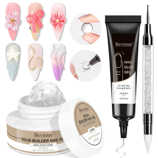 Sculpting Gel for Nail Art and 15ml Nail Glue, Solid Builder Gel for Nails Clear Non-Stick Hand For Modeling, Sculpture, Nails Extension UV/Led Manicure DIY At Home-BrightBean Baby