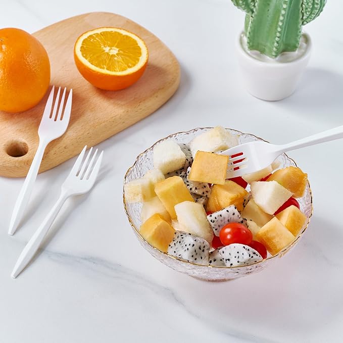 FOCUSLINE 2000 Pack White Plastic Forks Bulk, Heat Resistant Disposable Forks, Plastic Silverware for Take out Restaurants, Parties, Picnics, Travel & Any Events