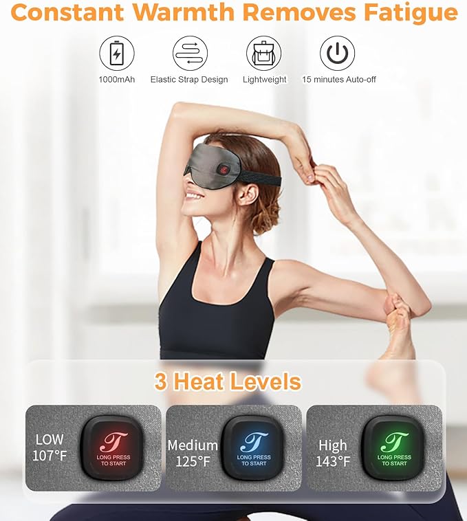 Heated Eye Mask for Dry Eyes, Cordless Warm Eye Compress, Styes, Blepharitis, 1000mAh, 3 Heat Levels, Electric, Light-Blocking, Washable Cover, Travel (Gray)-BrightBean Baby