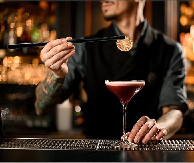 12-Inch Professional Kitchen & Cooking Tweezers Tongs - Stainless Steel Long Tweezer Tongs - Black Coated - BBQ,Plating,Multi-use