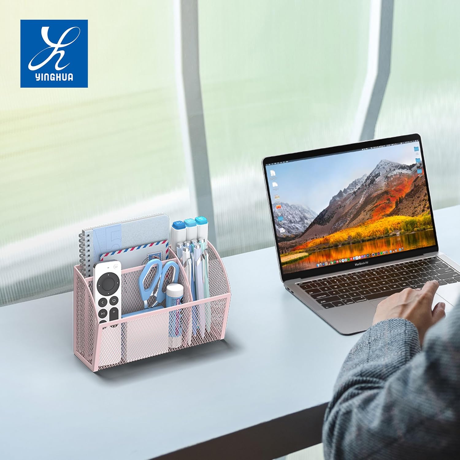 YINGHUA Strong Magnetic Pen Holder for Whiteboard and Refrigerator 3 Compartments Metal Mesh Organizer Space Saving Shelf for Office School Home and Locker - Pink-BrightBean Baby