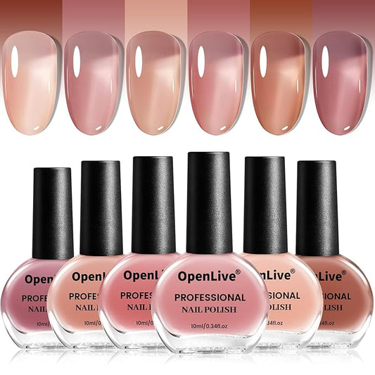 Jelly Nail Polish Set 6 Colors Nude Pink Pale Purple Jelly Quick Dry Nail Polish Set for Nail Art Manicure DIY Salon-BrightBean Baby