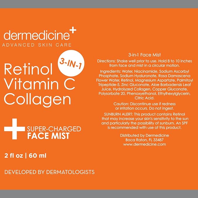 3 in 1 Super-Charged Anti-Aging Face Mist w/Retinol, Vitamin C + Collagen | Hydrates, Refreshes & Brightens for a More Glowing Complexion | 2 fl oz, 60 ml-BrightBean Baby