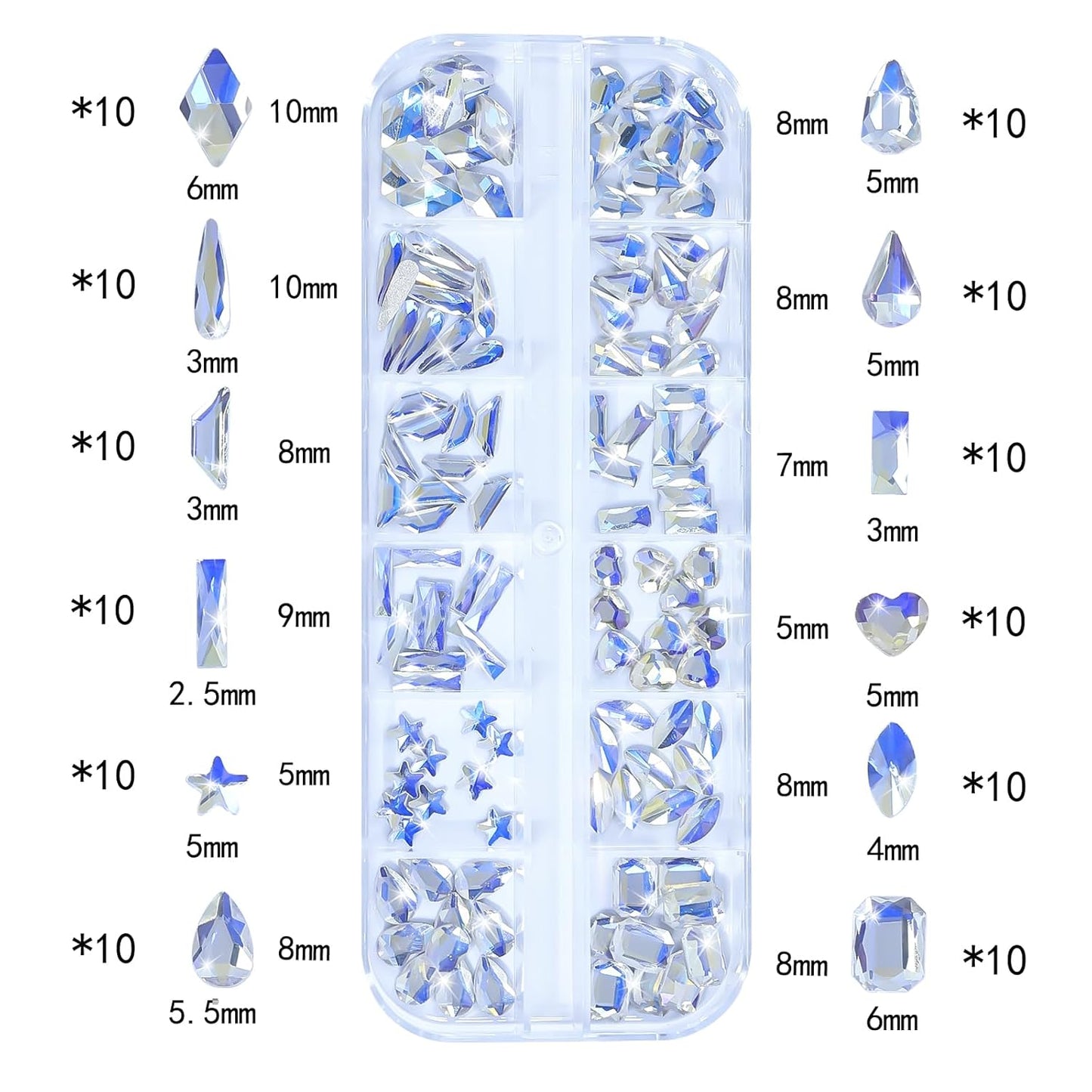 HNUIX Nail Rhinestones - 3D Multi Shape Size, Crystal Blue Moonlight Nail Gems, Flat Back, with Kit, for Nail Art, DIY Decorations-BrightBean Baby