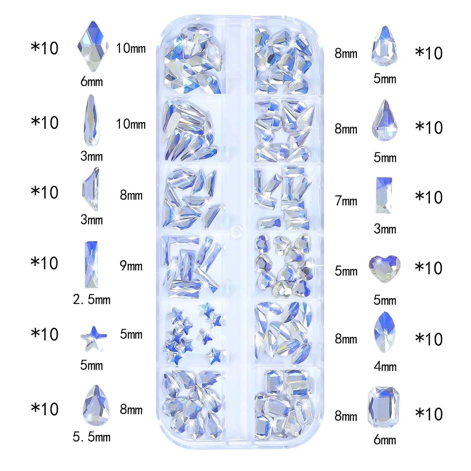 HNUIX Nail Rhinestones - 3D Multi Shape Size, Crystal Blue Moonlight Nail Gems, Flat Back, with Kit, for Nail Art, DIY Decorations-BrightBean Baby