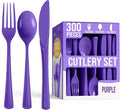 Party Solids Purple Plastic Silverware Heavy Duty 300 Pieces Purple Plastic Cutlery Sets, Utensil Sets, 100 Of Each Forks, Knives & Spoons Disposable Cutlery Set, Flatware Set For Party Supplies