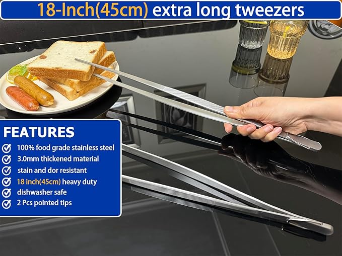 JETKONG 18 Inch (45cm) Extra Long Barbecue Tongs, Heavy Duty Giant Tweezer Tongs for Grilling and BBQ, Set of 2 (Point Tips)
