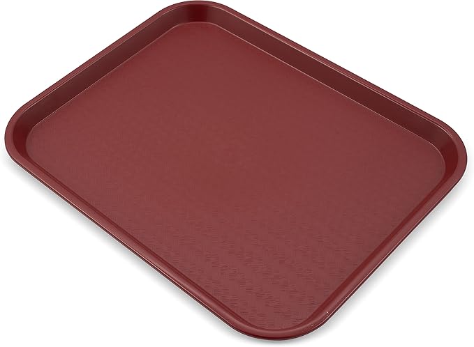 Carlisle FoodService Products Fast Food Cafeteria Tray 14" x 18", Durable Polypropylene with Slip-Resistant Surface, Stackable for Cafes and Schools, BPA-Free, Burgundy (Pack of 12)