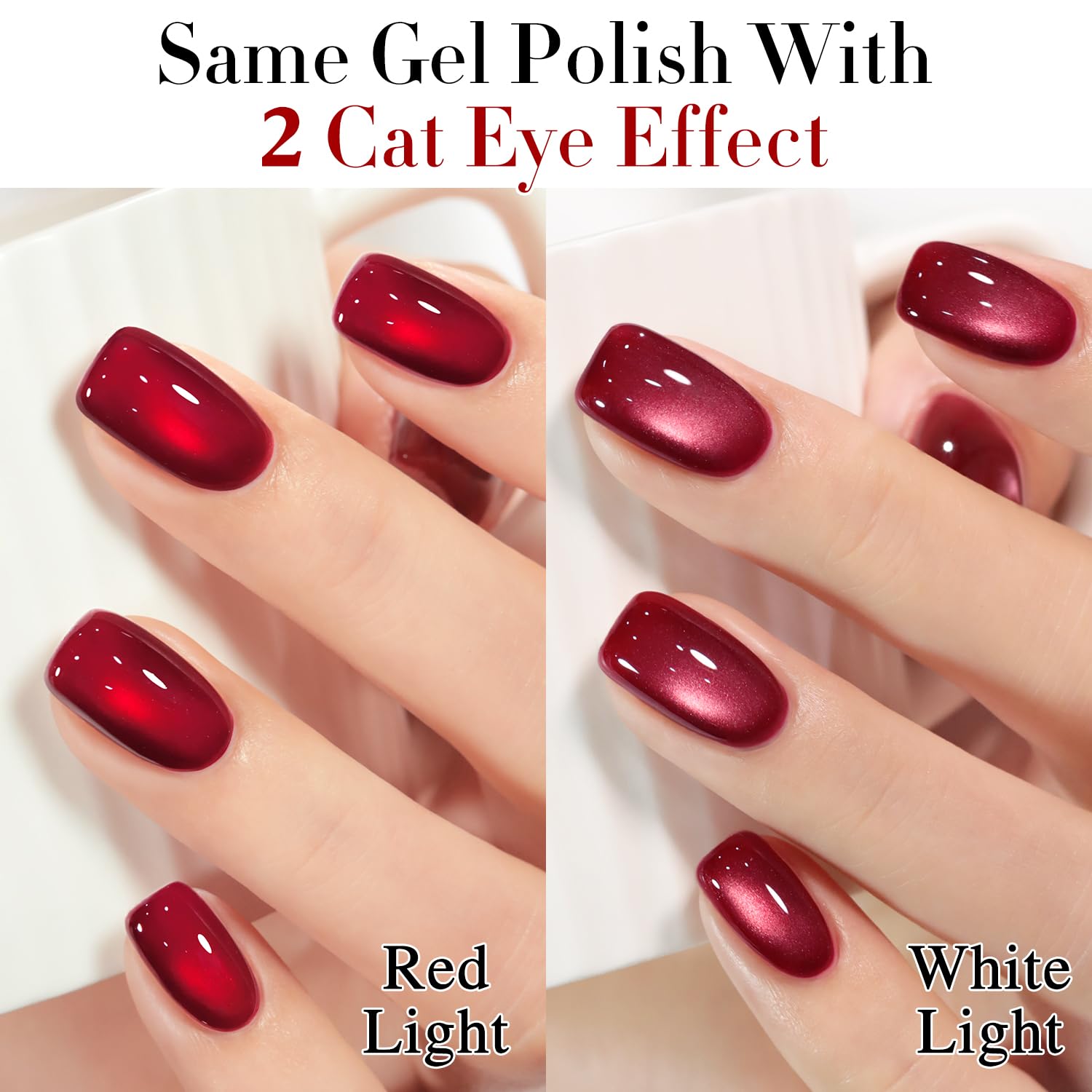 Double Rhythm Jelly Glass Cat Eye Gel Polish with Magnet 15ML Holographic Glitter Shimmer Translucent Sheer Color Magnetic Nail Polish Salon DIY at Home (Red-MC1116)-BrightBean Baby