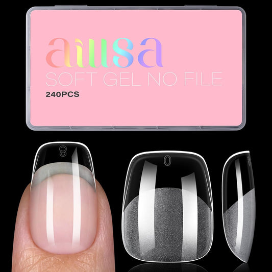 AILLSA Short Square Round Fake Nail Tips 240Pcs Soft Nail Gel Tips Pre-Shaped Acrylic Nail Tips, Half Matte Full Cover Press on False Tips for Nail Extension Home DIY 15 Sizes Gelly Tips-BrightBean Baby