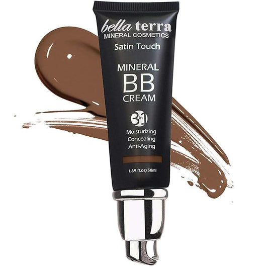 Bellaterra Cosmetics BB Cream - Tinted Moisturizer & Mineral Foundation, Hypoallergenic, Buildable Coverage, Oil-Free, Non-Comedogenic, Vegan, 1.69oz, Dark 108-BrightBean Baby