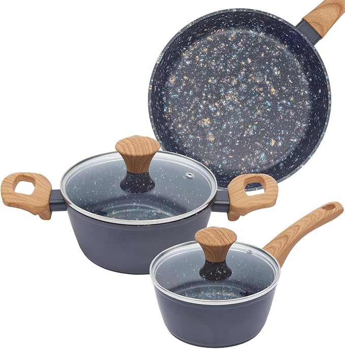Jovire 3-Piece Nonstick Cookware Set with Lids - Black