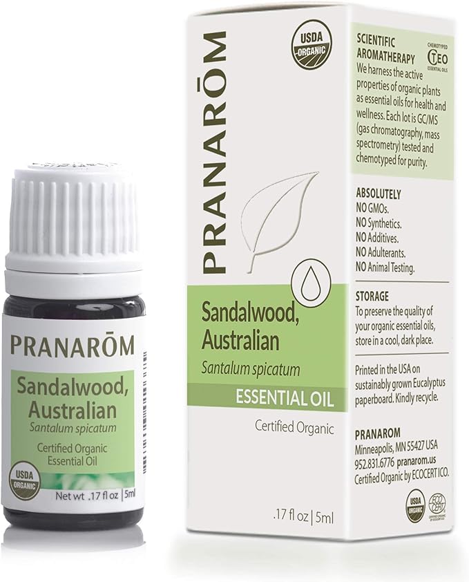 Pranarom USDA Certified Organic Australian Sandalwood Essential Oil (5ml), 100% Pure Natural Therapeutic Grade for Home Diffusing, Aromatherapy, Skincare, Candle Making, DIY Perfumes-BrightBean Baby