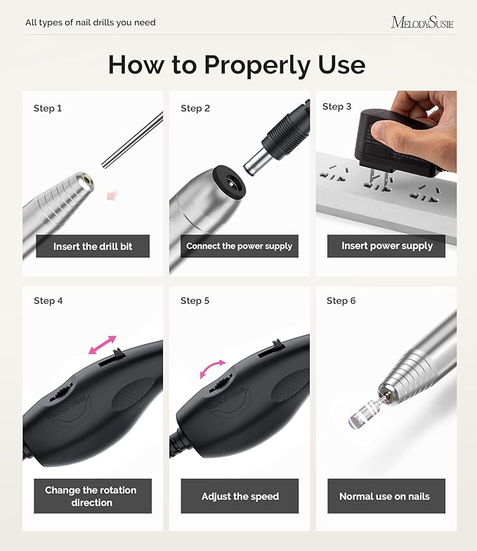 MelodySusie Portable Electric Nail Drill,PC120B Compact Efile Electrical Professional Nail File Kit for Acrylic, Gel Nails, Manicure Pedicure Polishing Shape Tools Design for Home Salon Use, Silver-BrightBean Baby