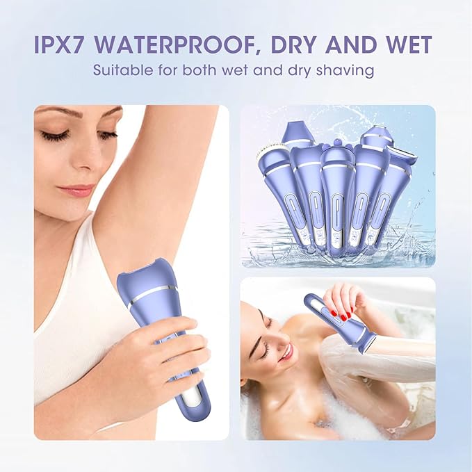 Electric Shavers for Women, 7 in 1 Hair Removal Kit with Epilator Bikini Trimmer Face Razor Body Brush Face Massager Foot Callus Remover, IPX7 Waterproof Lady Razors Set for Legs Armpit Bikini Pubic-BrightBean Baby