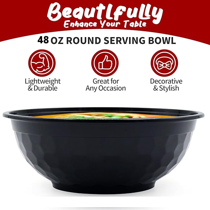 POPMISOLER 150 Pcs Stackable Meal Prep Bowl Containers, Food Takeout Bowls Reusable,Black Disposable Meal Prep Bowls With Lids. (48oz-Black)