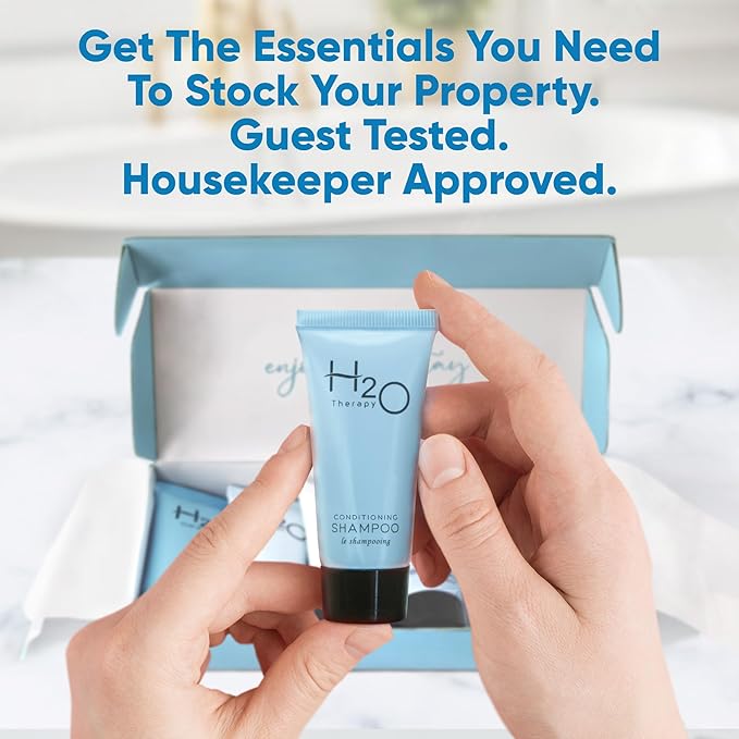 H2O Therapy Amenity & Accessory Kit | 0.85 oz Travel Size Shampoo, Conditioner, Lotion, Body Wash, Massage Bar, Cleansing Bar, Shave & Dental Sets, Make-Up Remover Wipes, & Vanity Kit | 1 set per case-BrightBean Baby