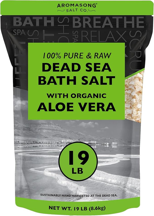Aromasong 19 lbs RAW Dead Sea Salt with Organic Aloe Vera, not Cleaned, Still Contains All Dead sea Minerals Including Dead sea Mud, Fine Medium Grain Large resealable Bulk Pack - Packaging May Vary-BrightBean Baby