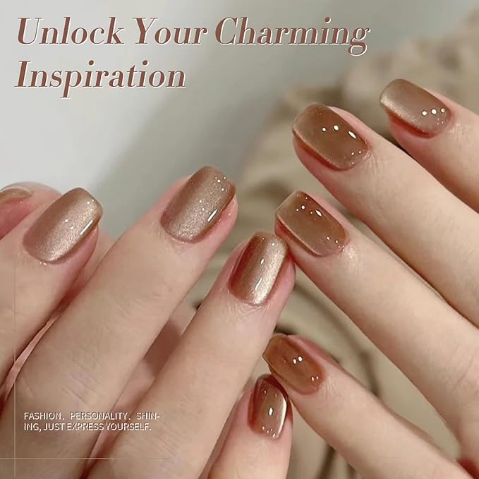 Born Pretty Cat Magnetic Eye Gel Nail Polish, Fall Winter Jelly Glass Magnetic Gel Polish, Purple Brown Pink Nude Glitter Soak Off Nail Art Salon Manicure Home Gift 7ml 6pcs-BrightBean Baby