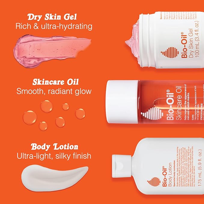 Bio-Oil Skincare Set, Trial Kit for Scars, Stretchmarks, and Dry Skin, 3 Pc Travel Size Kit Includes Skin Care Oil, Dry Skin Gel, and Body Lotion, use for Scars, Pregnancy Stretch Marks, and Dry Skin-BrightBean Baby