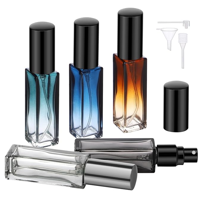 Segbeauty 5 Packs Travel Perfume Bottle Refillable, 10ML Mini Portable Glass Spray Bottles Atomizer, Empty Cologne Sample Dispenser with Funnel and Pipette, Perfume Making Kit Toiletries Container-BrightBean Baby