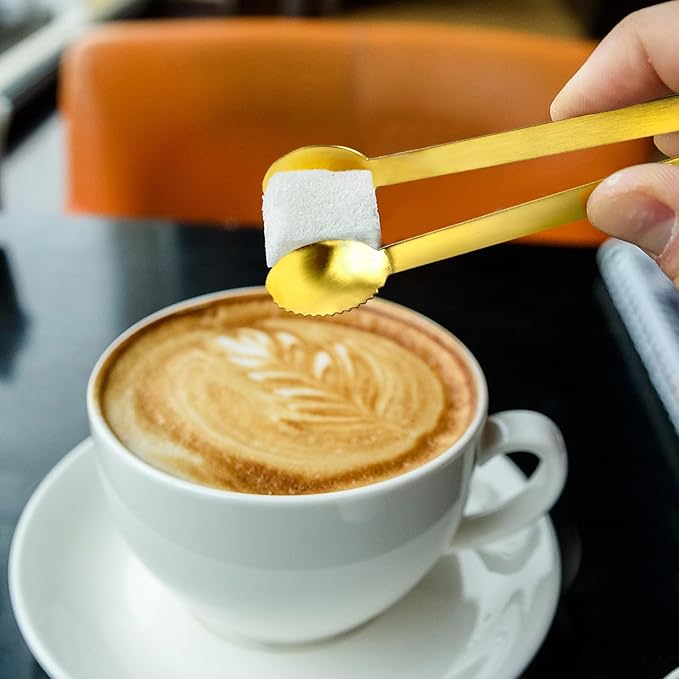 JCREN 12 Pcs Gold Tongs - Stainless Steel Serving Tongs for Food, Appetizers, Desserts - 4.9inch