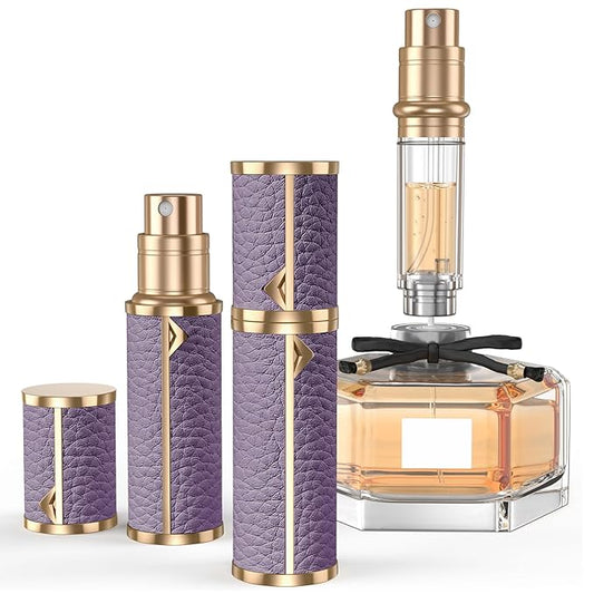 Perfume Travel Refillable Bottle,Genuine Leather Bottom-Filling Fragrances Perfume Atomizer,Mini Cologne Dispenser,Portable Sprayer Pocket Size for Cruise Car Trip Purse Gift 5ml (Purple)-BrightBean Baby