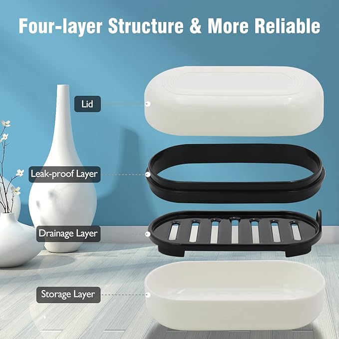 Travel Soap Container, Leakproof Soap Box, Travel Soap Holder with Removable Draining Layer, Portable Soap Case for Traveling, Camping, Gym (White, 1 Pack)-BrightBean Baby