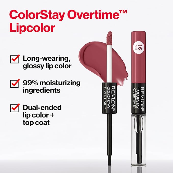 Revlon Liquid Lipstick with Clear Lip Gloss, ColorStay Overtime Lipcolor, Dual Ended with Vitamin E, 260 Perennial Plum, 0.07 Fl Oz