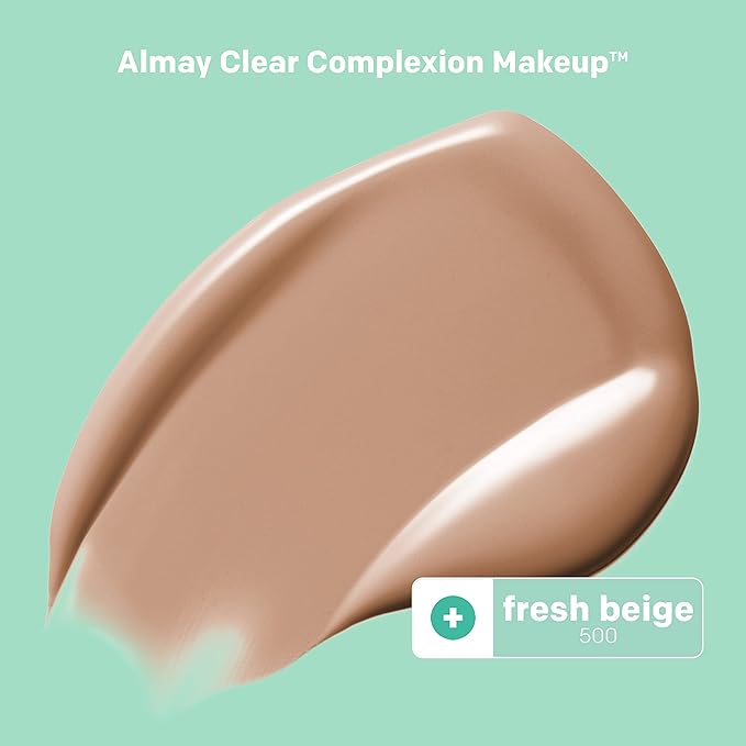 Almay Clear Complexion Acne Foundation Makeup with Salicylic Acid - Lightweight, Medium Coverage, Hypoallergenic, Fragrance-Free, for Sensitive Skin, 500 Fresh Beige, 1 fl oz.-BrightBean Baby