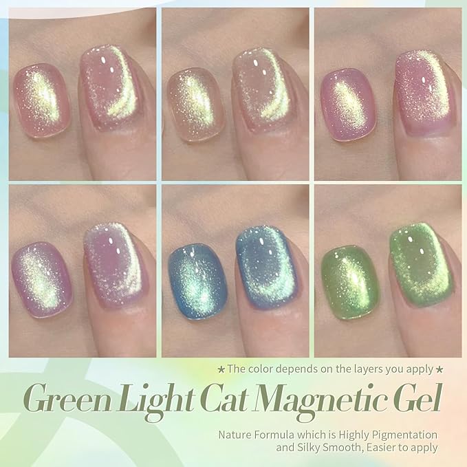 Born Pretty Cat Magnetic Eye Gel Nail Polish Shimmer Glitter Holographic Auroas Magnetic Gel Spring Summer Pink Green Blue Translucent Gel Polish Set Manicure Nail Art DIY at Home-BrightBean Baby
