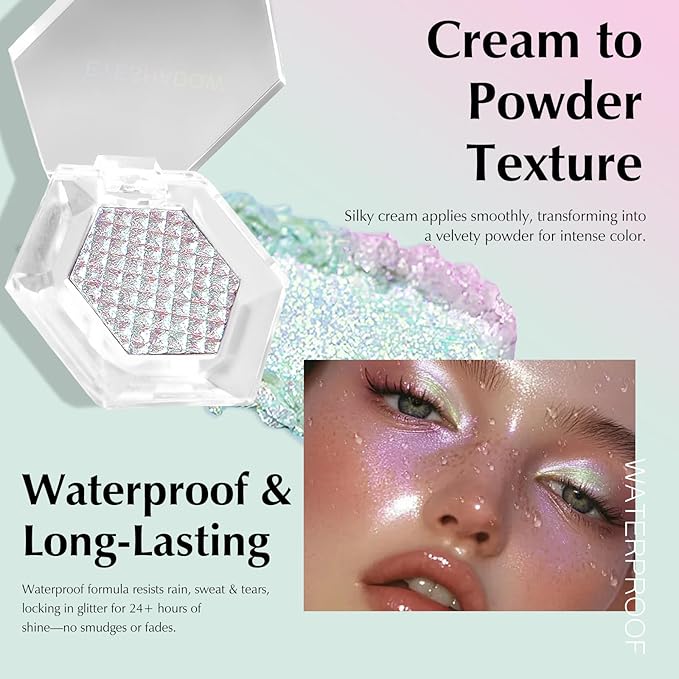 Mermaid Glitter Eyeshadow Palette, Multichrome Chameleon Cream Eye Shadow, Color Shifting White Eyeshadow Sparkling Holographic Shimmer Inner Corner Eye Brightener Highlighter Makeup-BrightBean Baby