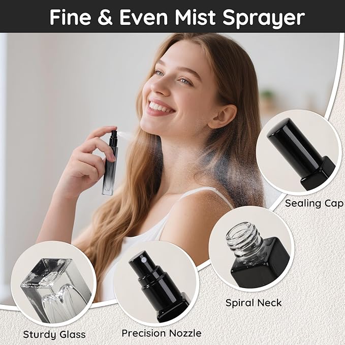 Segbeauty 0.34oz Refillable Glass Perfume Bottle,10 Pack of 10ml Perfume Container For Travel, Empty Atomizer Sprayer for Cologne Dispenser, Travel Sample Bottles Cologne Making Kit with Refill Tool-BrightBean Baby