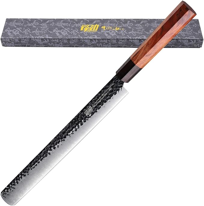 FINDKING Brisket Slicing Knife 12 Inch, Sharp Carving Knife for Meat, BBQ, High Carbon Steel Blade, African Rosewood Octagonal Handle (Dynasty Series)