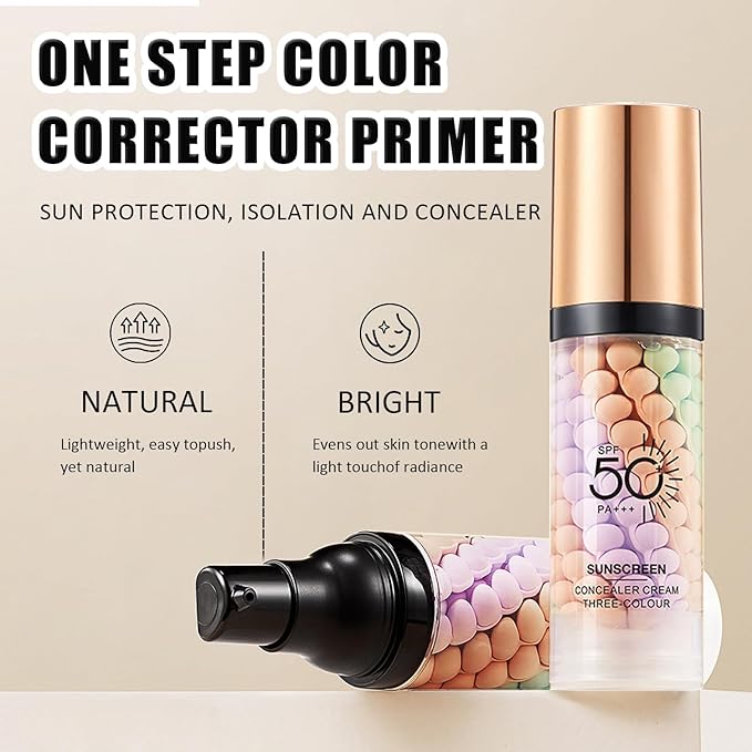 Primer for Face Before Makeup,One Step Color Corector Primer,SPF 50 PA+ 3 In 1 Sunscreen Isolation Cream,Color Correcting Facial Serum Oil Control & Moisturizing Skin Tone,Tinted Moisturizer with Spf-BrightBean Baby