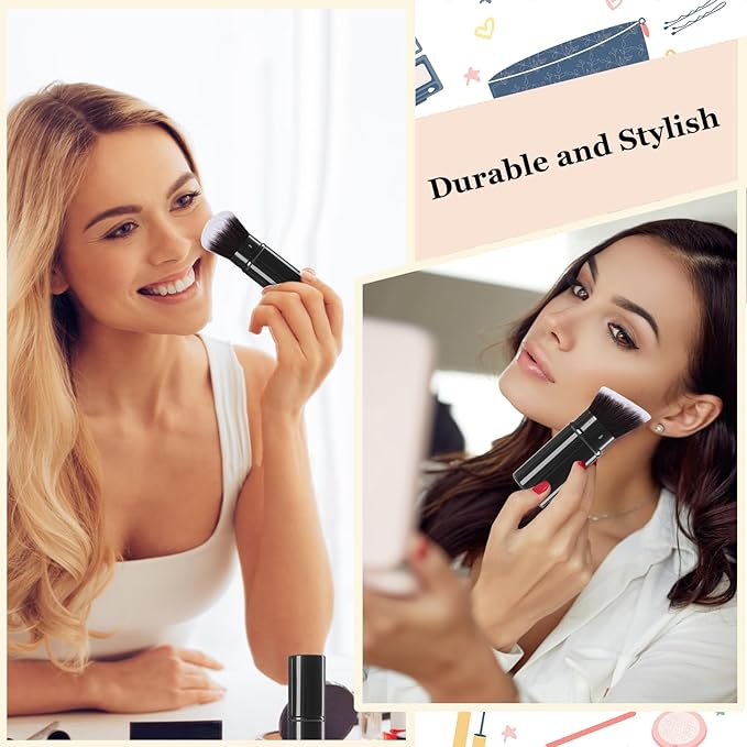 Makeup Brush 2 Pack, Retractable Travel Kabuki Powder Makeup Brush, Foundation Face Blush Brushes for Blending Liquid, Blush, Bronzer, Buffing, Sunscreen,Flawless Cosmetics-BrightBean Baby
