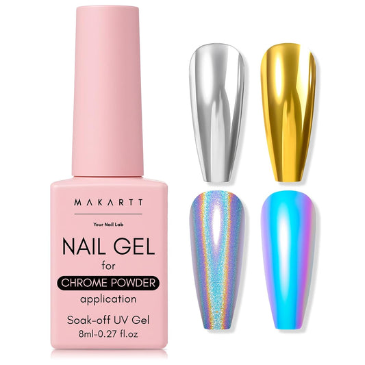 Makartt No Wipe Gel Top Coat for Chrome Nail Powder - Clear High Gloss Mirror Shine Top Coat Gel Nail Polish, Long Lasting Soak-Off LED UV Lamp, DIY Home Salon Art Design Gifts, 8ml Pink Bottle-BrightBean Baby